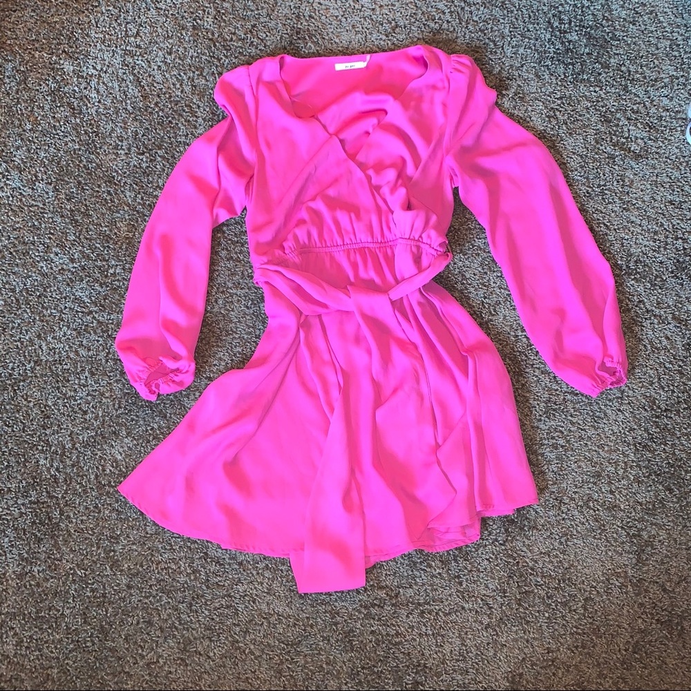 francescas - pink long sleeve wrap style dress - S